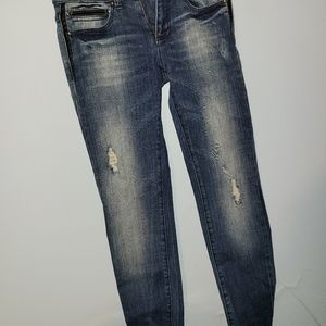 Zara denim pants with black leather stripes size 2! Cute ankle!